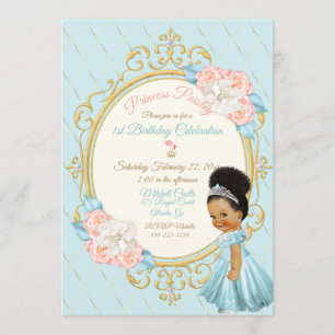 Invitation Fairytale Royal Princess Pink Aqua Girl Ethnic