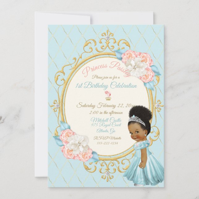 Invitation Fairytale Royal Princess Pink Aqua Girl Ethnic (Devant)