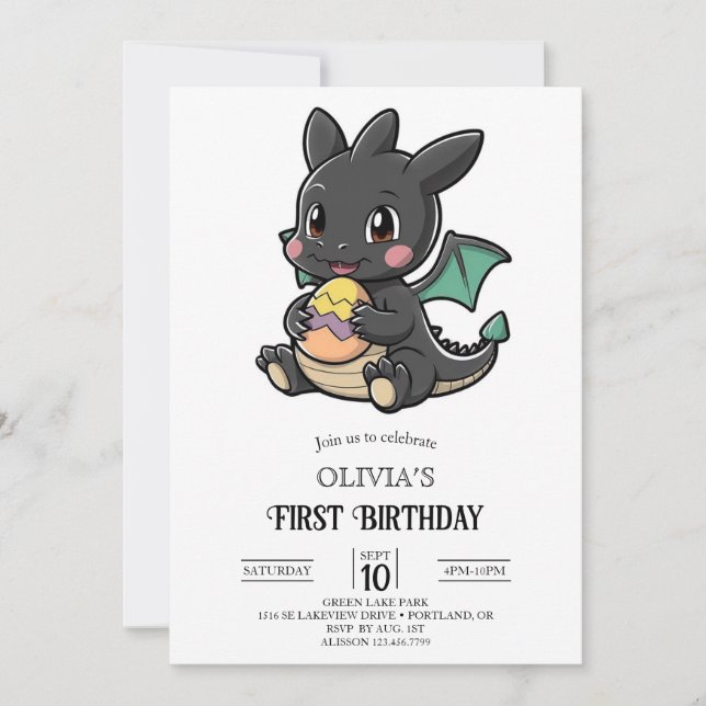 Invitation Fairytale Simple Dragon numérique 1er anniversaire (Devant)