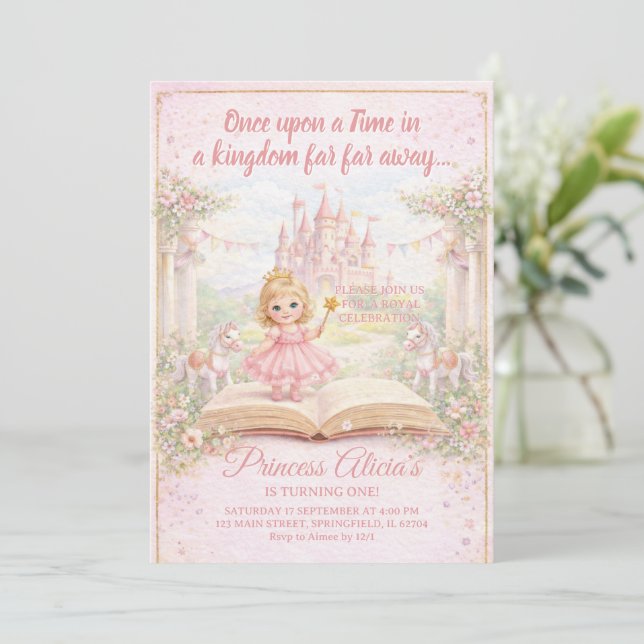 Invitation Fairytale Storybook Princess First Birthday  (Debout devant)