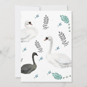 Invitation Fairytale Swan Illustration Folk Botanical