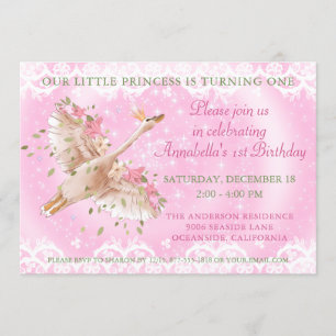 Invitation Fairytale Swan Pink Floral Et Dentelle Premier Ann