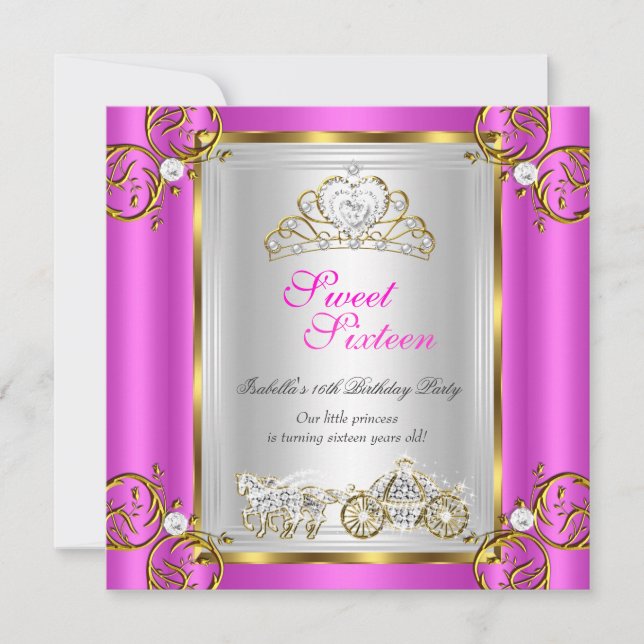 Invitation Fairytale Sweet 16 16e anniversaire Hot Pink (Devant)