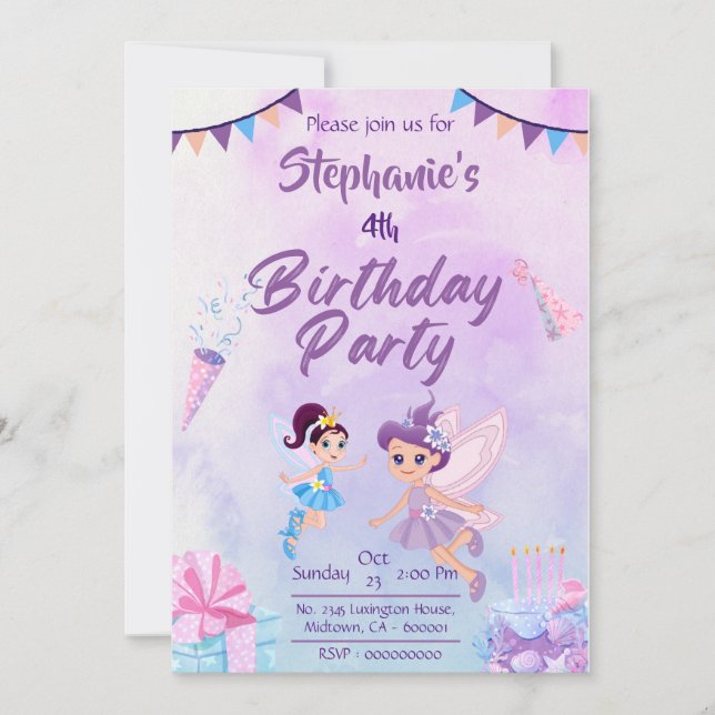 Invitation Fairytale thème mignon pastel moderne 4e anniversa (Devant)