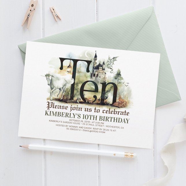 Invitation Fairytale Unicorn Dragon Magic Castle 10 Anniversa (Créateur téléchargé)