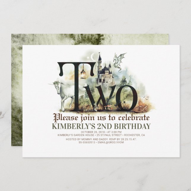 Invitation Fairytale Unicorn Dragon Magic Castle 2e anniversa (Devant / Derrière)