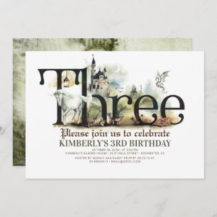 Invitation Fairytale Unicorn Dragon Magic Castle 3 Anniversai