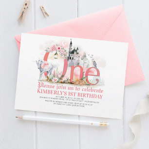 Invitation Fairytale Unicorn Princess Castle 1er anniversaire