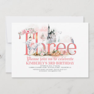 Invitation Fairytale Unicorn Princess Castle 3e anniversaire