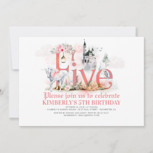 Invitation Fairytale Unicorn Princess Castle 5e anniversaire