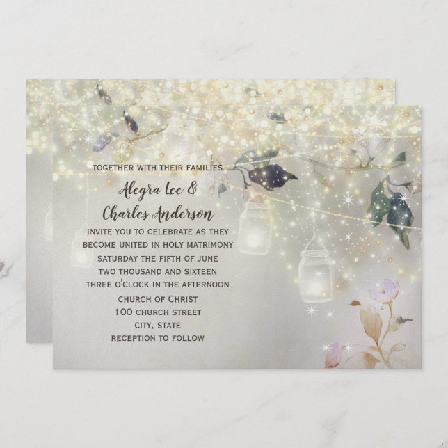 Invitation Fairytale Woodsy Farmhouse Mason Jar Mariage (Devant / Derrière)