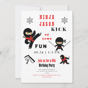 Invitation Fais monter le Fun Ninja Anniversaire Rouge et Noi