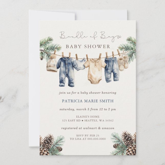 Invitation Faisceau de garçon Baby Shower Hiver Garçon Shower (Devant)