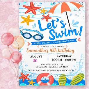 Invitation Faisons de la natation Fête d'anniversaire Piscine