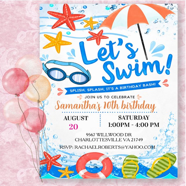 Invitation Faisons de la natation Fête d'anniversaire Piscine (Créateur téléchargé)