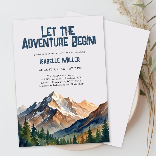 Invitation Faisons démarrer l'aventure Fête de bébé garçon de (Let The Adventure Begin Mountain Boy Baby Shower Invitation)