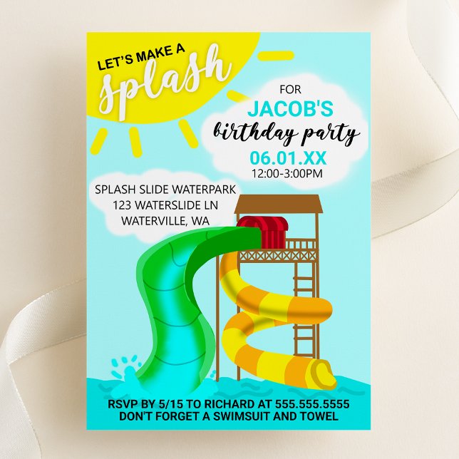 Invitation Faisons des éclaboussures Fête d'anniversaire au p (Let's Make a Splash - Kids Waterpark Birthday Party Invitation - Summer Birthday)
