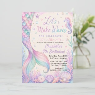 Invitation Faisons des vagues Queue de sirène Aquarelle Anniv