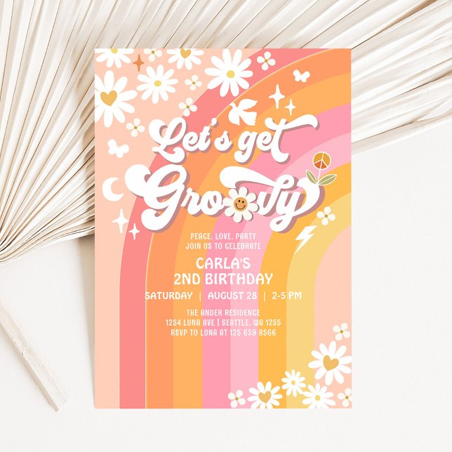 Invitation Faisons du groove Daisy Hippie Anniversaire (Créateur téléchargé)