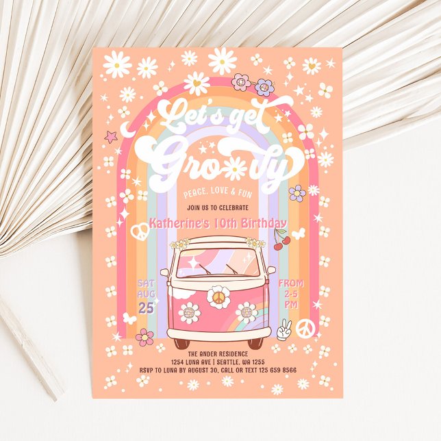 Invitation Faisons du groove Van Daisy Hippie Anniversaire 70 (Créateur téléchargé)