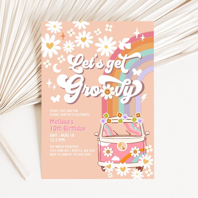 Invitation Faisons du Groovy Anniversaire Rose Van Groovy Dai (Créateur téléchargé)