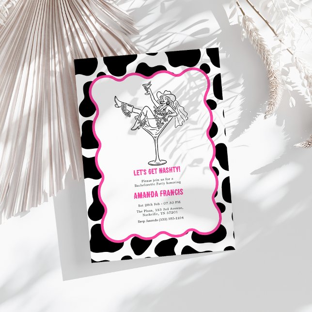 Invitation Faisons du Nashty Cow Print Nashville Enterrement  (Let’s Get Nashty Cow Print Nashville Bachelorette Invitation)