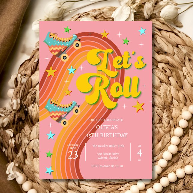 Invitation Faisons du roller rétro arc-en-ciel (Créateur téléchargé)