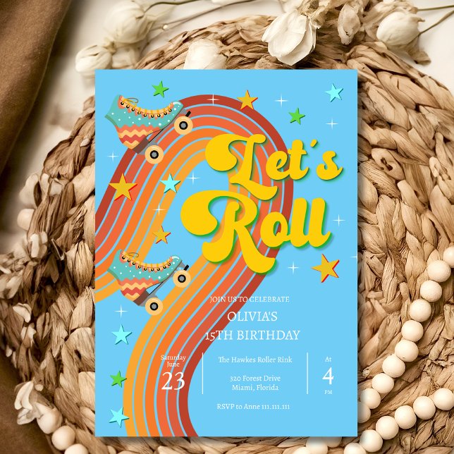 Invitation Faisons du roller rétro arc-en-ciel (Créateur téléchargé)