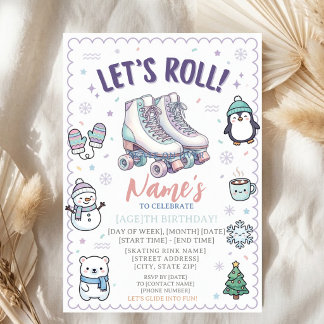 Invitation Faisons du Roller Skating Anniversaire Pastel Roll