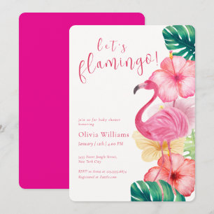 Invitation Faisons Flamant Rose Tropical Floral Baby Shower