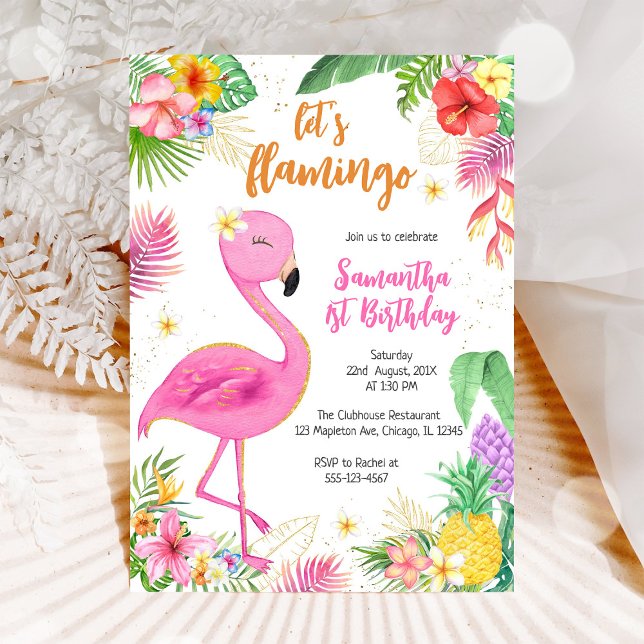 Invitation Faisons Flamingle Fille Rose Anniversaire Tropical (Créateur téléchargé)
