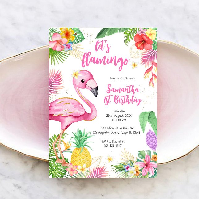 Invitation Faisons Flamingle Fille Rose Anniversaire Tropical (Créateur téléchargé)