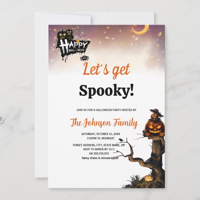 Invitation Faisons Halloween Spooky Fête en Papier Aluminium  (Devant)