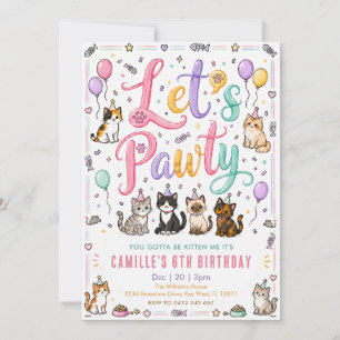 Invitation Faisons la Fête Anniversaire Chat Aquarelle Mignon