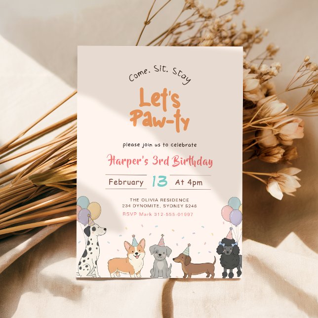 Invitation Faisons la Fête Aquarelle Chiot Mignon Chien Anniv (Créateur téléchargé)