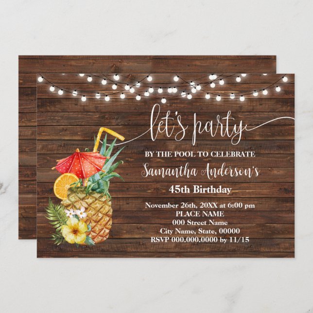 Invitation Faisons la fête au bord de la piscine Adultes Anni (Devant / Derrière)