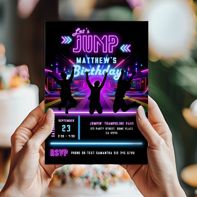 Invitation Faisons la fête au parc de trampolines néon Let's  (Créateur téléchargé)