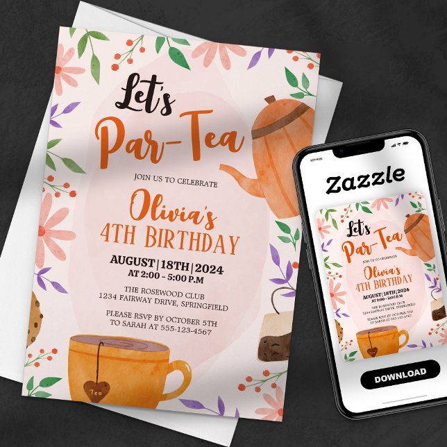Invitation Faisons la fête autour d'un thé ! Fête d'anniversa (Créateur téléchargé)