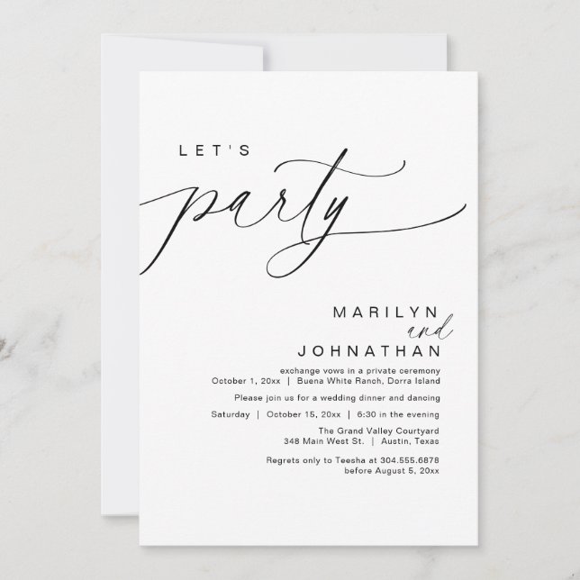 Invitation Faisons la fête avec joie après le dîner Mariage (Devant)