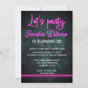 Invitation Faisons la fête avec un feuillage de script néon r