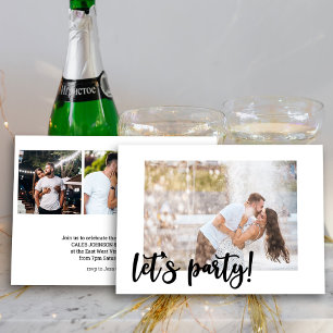 Invitation Faisons la fête Black Brush Script 4 Photo Fiançai