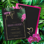 Invitation Faisons la fête Black Gold Neon Tropical 40e anniv<br><div class="desc">Célébrez votre anniversaire avec style avec cette invitation audacieuse,  néon,  tropicale aux accents de parties scintillant dorée,  orchidées rose vif et verdure tropicale sur un arrière - plan noir. Allez,  faisons la fête !</div>