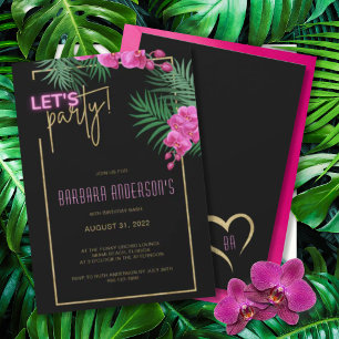 Invitation Faisons la fête Black Gold Neon Tropical 40e anniv