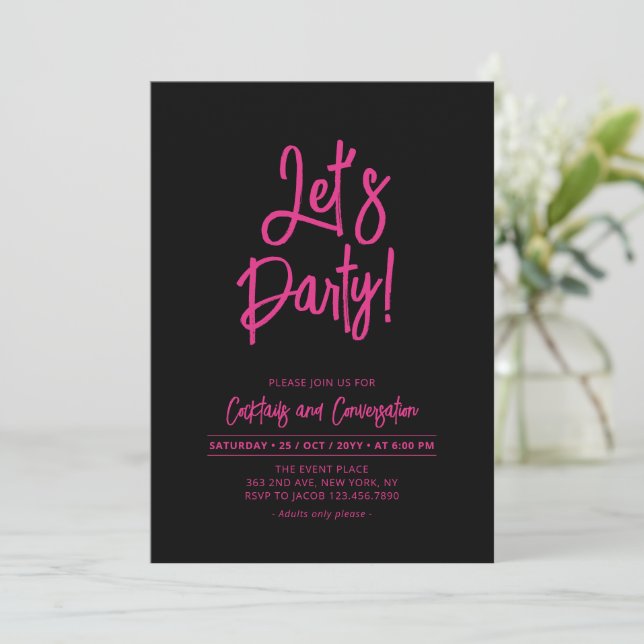 Invitation Faisons la fête | Black & Pink Party & Event (Debout devant)