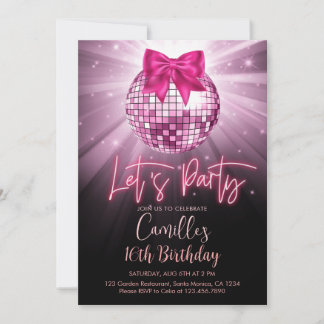 Invitation Faisons la fête Boule Disco | Anniversaire ruban r