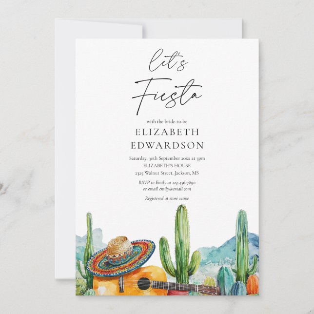 Invitation Faisons la Fête Cactus Aquarelle Enterrement de Vi (Devant)