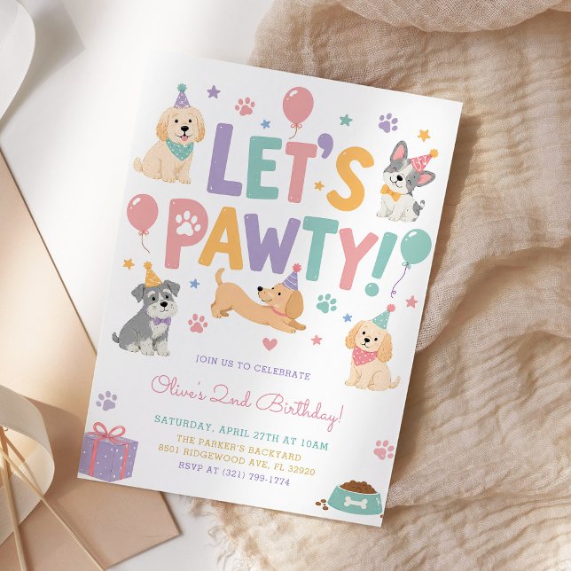 Invitation Faisons la Fête Chien Thème Fille Anniversaire (Créateur téléchargé)
