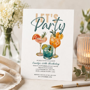 Invitation Faisons la Fête Cocktail Aquarelle Anniversaire