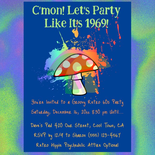 Invitation Faisons la fête comme c'est la fête de 1969 (Let's Party Like It's 1969 Psychedelic Party Invitation)