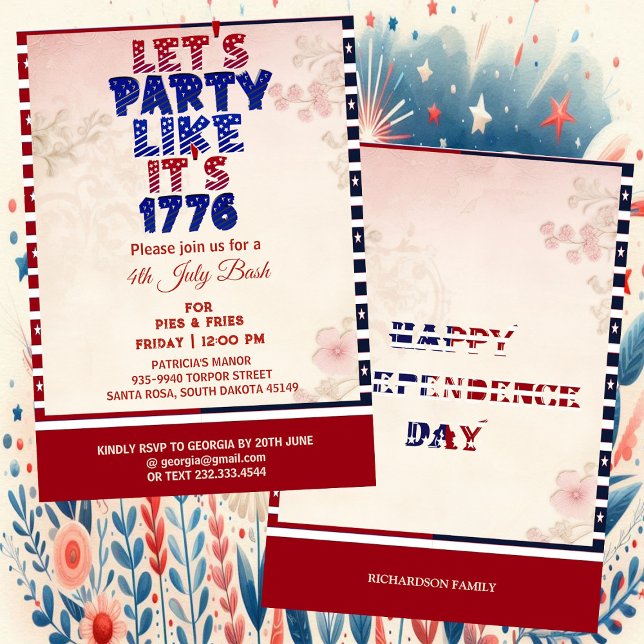 Invitation Faisons la fête comme c'est Shabby Chic 1776 4 jui (Let's Party Like It's 1776 Shabby Chic 4th July Invitation)